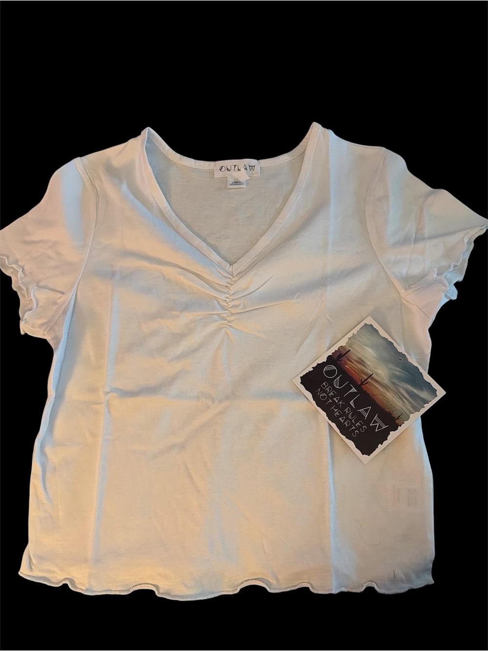 Outlaw Clothing White V-Neck Ruched Short Sleeve Tee